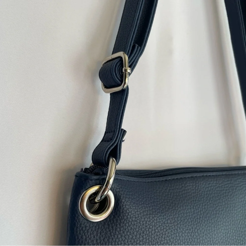 Rossetti Demi Crossbody Bag Navy Blue Faux Leather Triple Zip Adjustable Strap - Picture 6 of 12